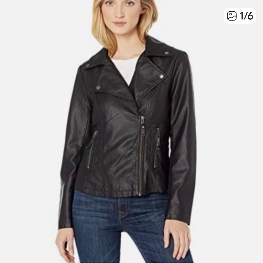 Max Studio Black Faux Leather Moto Jacket 1x